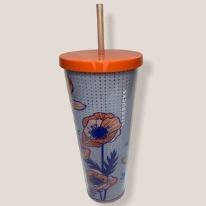 Starbucks 2017 Venti Poppy Floral Flower Cold Cup Tumbler 24 oz Lid and Straw